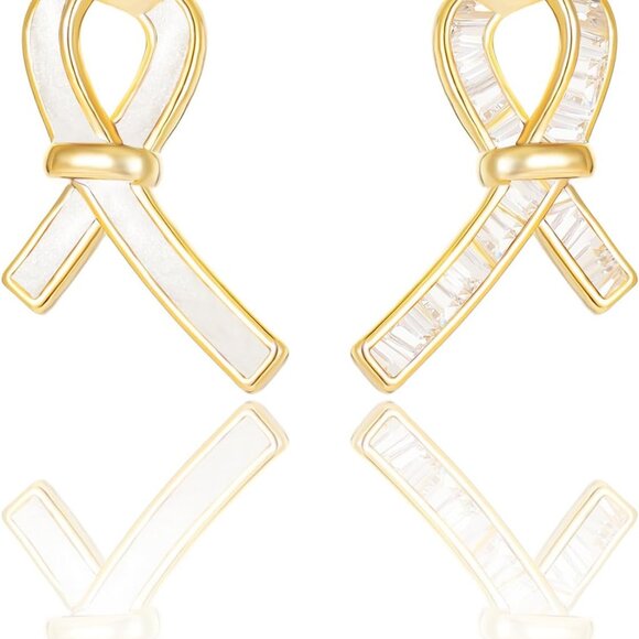 14k Gold Plated Flower Earrings with Cubic Zirconia for Women - Picture 1 of 5